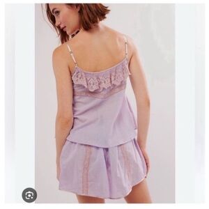 Free People Bring It Back Lace Inset Ruffles Sleep Short Set Large NWOT